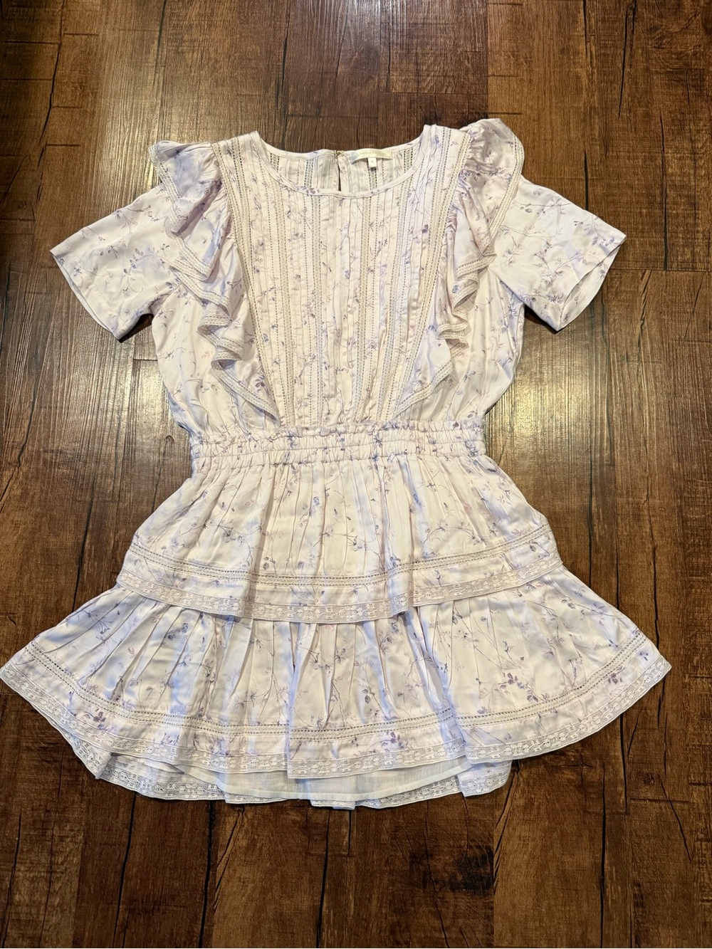 LoveShackFancy Pastel Lilac & White Floral Mini Dress